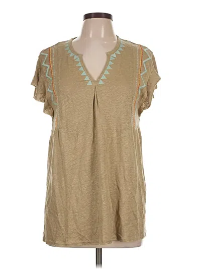 Pre-owned Sundance Short Sleeve Top Tan V-neck Tops