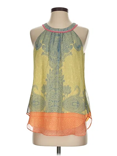 Pre-owned Sundance Sleeveless Silk Top Green Halter Neckline Tops