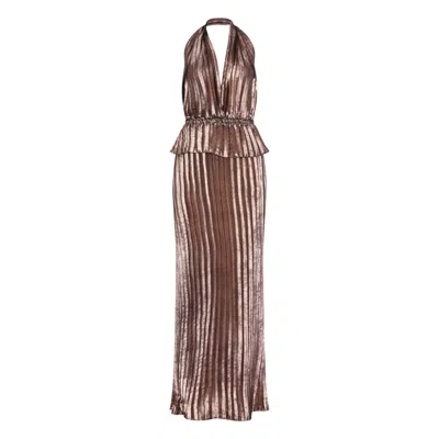 Sunday Archives Women's Gold Donna Metallic Pleated Backless Maxi Dress