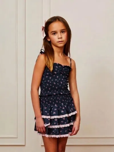 Sunday Best Kids' Georgia Satin Smocked Top In Black Rose In Blue