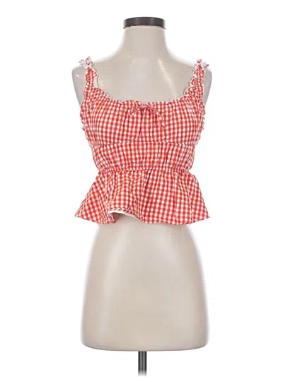 Pre-owned Sunday Best Tank Top Red Plaid Pattern Ruffles Neckline Tops