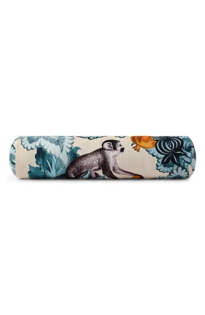 Sunday Citizen Damasc Monkey Cotton Bolster Pillow In Blue