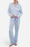 Sunday Citizen Gender Inclusive Piped Cotton Blend Pajamas In Blue