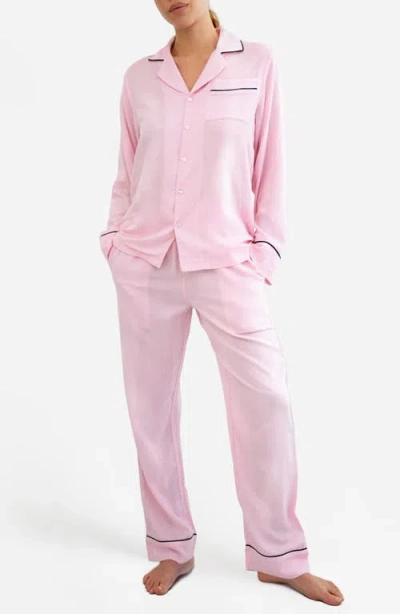 Sunday Citizen Gender Inclusive Piped Cotton Blend Pajamas In Pink