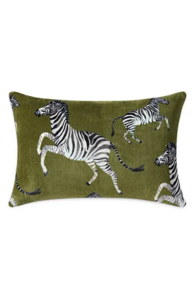 Sunday Citizen Velvet Watercolor Zebra Small Lumbar Pillow In Green