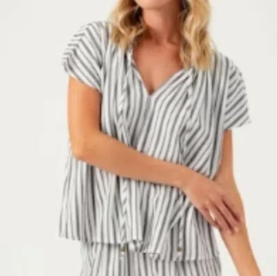 Sunday Clara Stripe V-neck Top In Ash Stripe