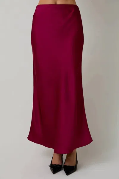 Sunday Edition Bias Cut Satin Midi Skirt In Cranberry In Pink