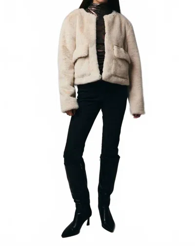 Sunday Edition Cropped Long Sleeve Fur Coat In Beige In White