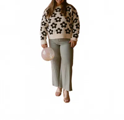 Sunday Edition Daisy Crewneck Sweater In Black And Cream In Multi