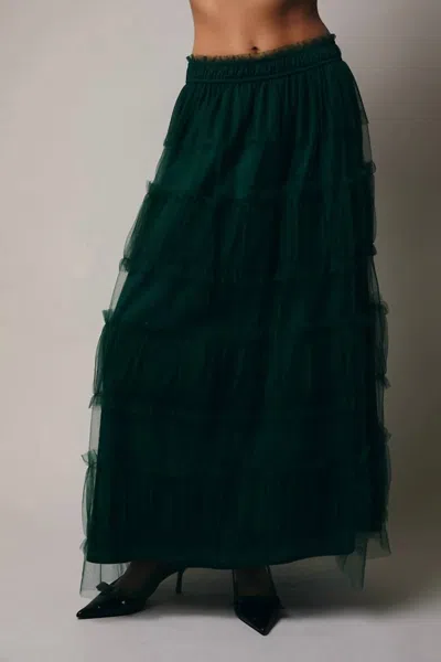 Sunday Edition Frilled Tiered Mesh A-line Midi Skirt In Hunter Green