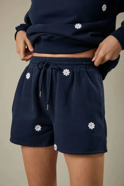 Sunday Edition Full Of Daisies Shorts In Navy In Blue