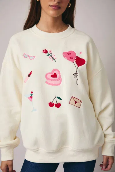 Sunday Edition Graphic Embroidered Fleece Sweatshirt In Cream In White