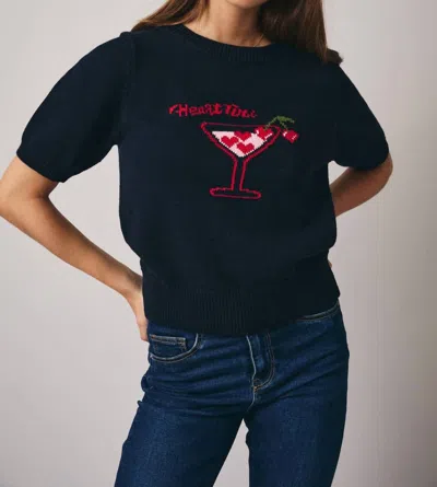 Sunday Edition Heartini Cocktail Sweater Top In Black In Blue