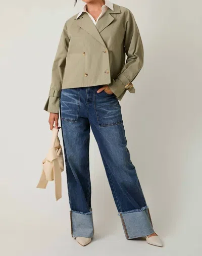 Sunday Edition Mary Cropped Trench Jacket In Sage In Green