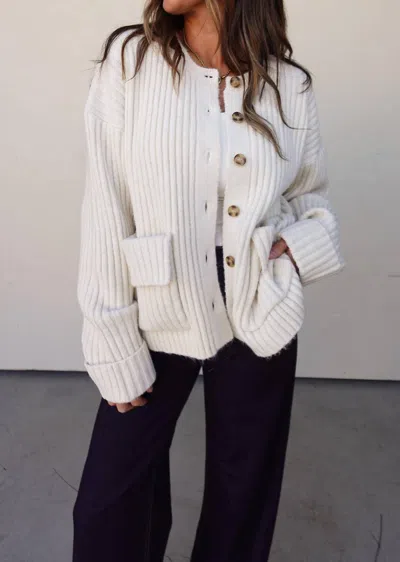Sunday Edition Ribbed Knit Chunky Cardigan In Cream In White