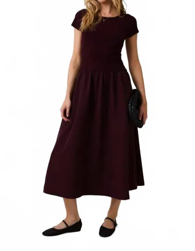 Sunday Edition Round Neck Mix Midi Dress In Burgundy In Brown