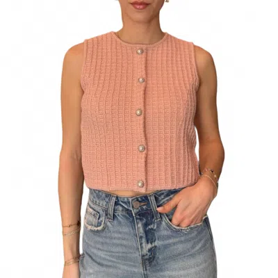 Sunday Edition Round Neck Sleeveless Button Open Knit Top In Pink