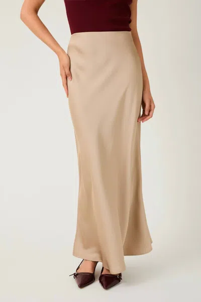 Sunday Edition Satin Bias Skirt In Tan In Blue