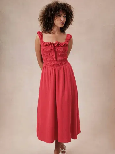 Sunday Edition Smocked Sleeveless Midi Dress In Red In Pink