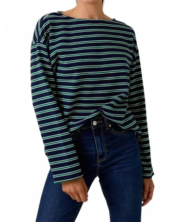 Sunday Edition Stripe Boatneck Top In Navy And Green In Multi