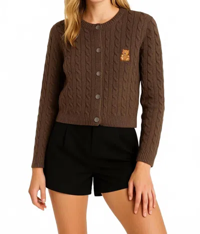 Sunday Edition Teddy Embroidered Button-down Cable Knit Cardigan In Brown