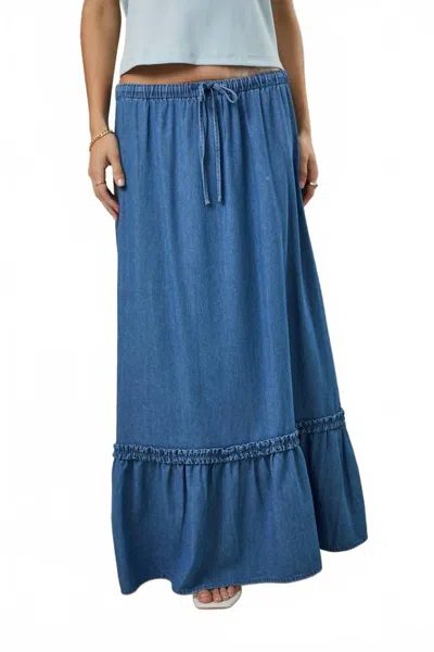 Sunday Edition Tiered Maxi Skirt With Drawstring Waist In Denim In Multi