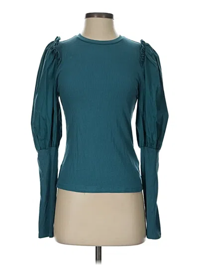 Pre-owned Sunday In Brooklyn 3/4 Sleeve Top Teal Cold Shoulder Neckline Tops In Blue
