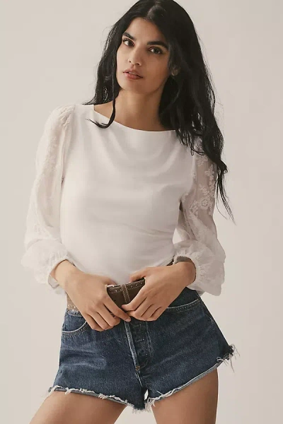 Sunday In Brooklyn Lace-sleeve Blouse In White