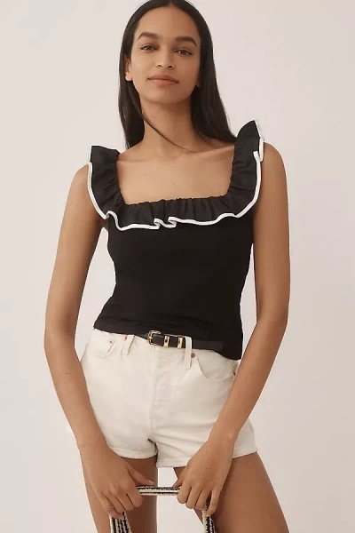 Sunday In Brooklyn Ruffle-trim Cropped Tank Top In Black