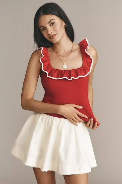 Sunday In Brooklyn Ruffle-trim Cropped Tank Top In Red