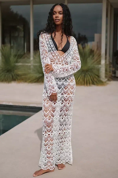 Sunday In Brooklyn Sheer Crochet Maxi Dress In White
