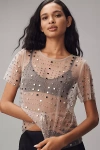 Sunday In Brooklyn Sheer Mesh Embellished Short-sleeve Top