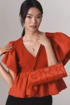 Sunday In Brooklyn Short-sleeve V-neck Babydoll Blouse In Red