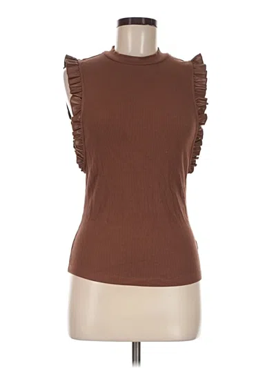 Pre-owned Sunday In Brooklyn Sleeveless Top Brown Ruffles Neckline Tops