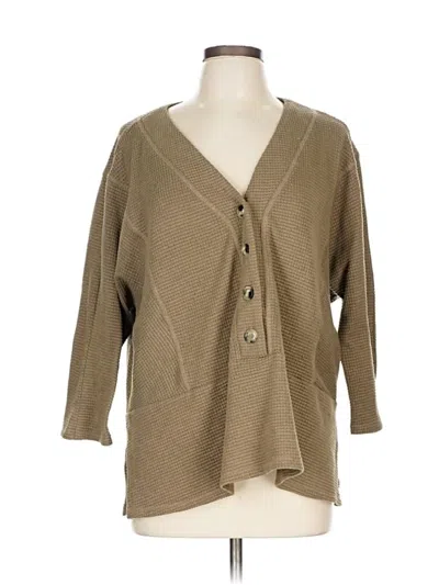 Pre-owned Sunday In Brooklyn Thermal Top Tan Plunge Neckline Tops In Brown