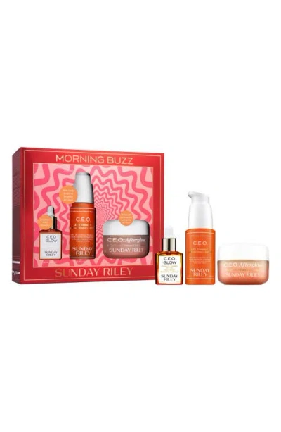 Sunday Riley Morning Buzz Skin Care Set $147 Value In Red