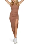 Sunday Ritual High Slit Rib Midi Dress In Brown