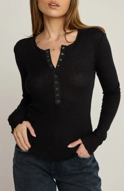 Sunday Ritual Waffle Henley Top In Black
