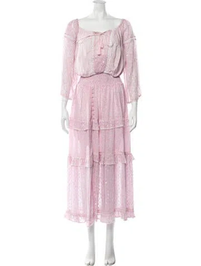 Pre-owned Sunday Saint-tropez Floral Print Glitter Accents Skirt Suit In Pink