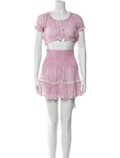 Pre-owned Sunday Saint-tropez Floral Print Grosgrain Trim Skirt Set In Pink