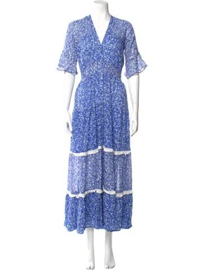 Pre-owned Sunday Saint-tropez Floral Print Long Dress In Blue