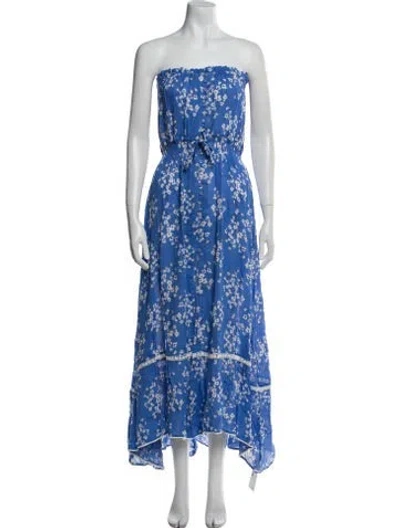 Pre-owned Sunday Saint-tropez Floral Print Long Dress In Blue