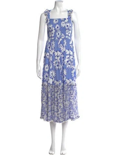 Pre-owned Sunday Saint-tropez Floral Print Long Dress In Blue