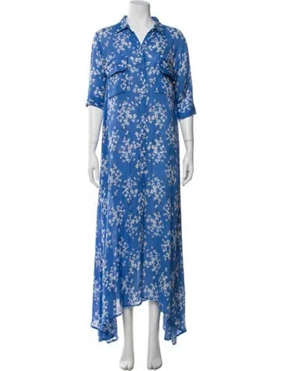 Pre-owned Sunday Saint-tropez Floral Print Long Dress In Blue