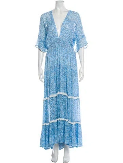 Pre-owned Sunday Saint-tropez Floral Print Long Dress In Blue