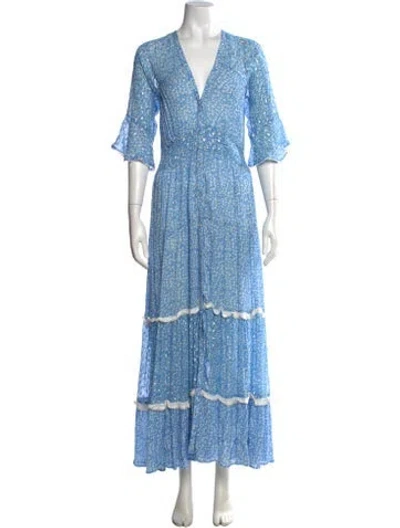 Pre-owned Sunday Saint-tropez Floral Print Long Dress In Blue