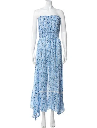 Pre-owned Sunday Saint-tropez Floral Print Long Dress In Blue