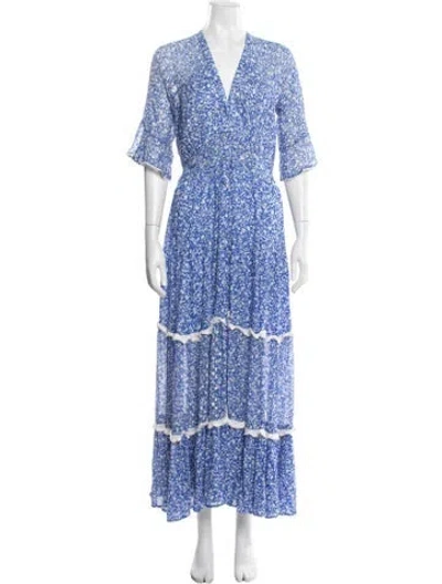 Pre-owned Sunday Saint-tropez Floral Print Long Dress In Blue