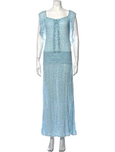 Pre-owned Sunday Saint-tropez Floral Print Long Dress In Blue