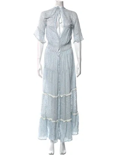 Pre-owned Sunday Saint-tropez Floral Print Long Dress In Blue/metallic